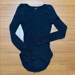 ANGL Black Embroidered Long Sleeve Blouse